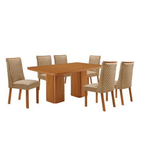 Mesa de Jantar Eloise Yasmin 180 cm Tampo MDF Canto Copo Laminado com 6 Cadeiras Moderna Mobília