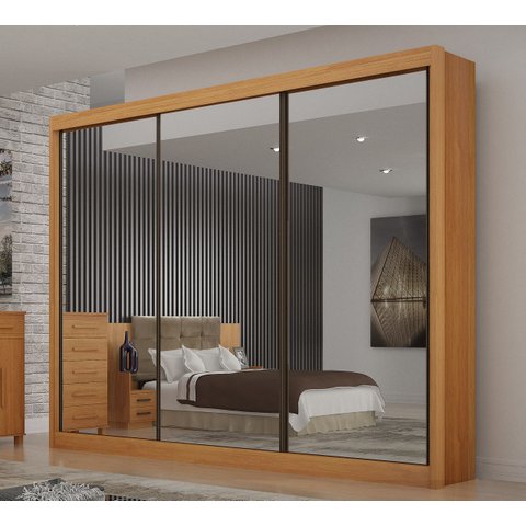 Guarda Roupa Casal 3 Portas Espelhado Milano - Arbo Design