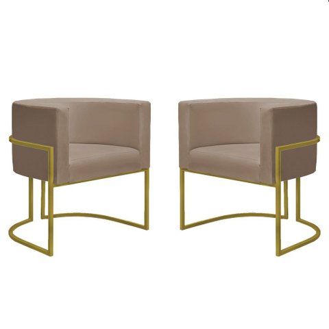 Kit 2 Poltronas Decorativa Nayara Base Ferro Dourado Twdecora Suede
