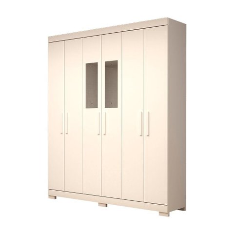 Guarda Roupa Casal 100% Mdf 6 Portas 2 Gavetas com Espelho Lana Acp Móveis Branco
