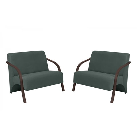 Kit 2 Poltronas Namoradeira 2 Lugares Vênus D Salla Suede Braço Madeira Turquesa