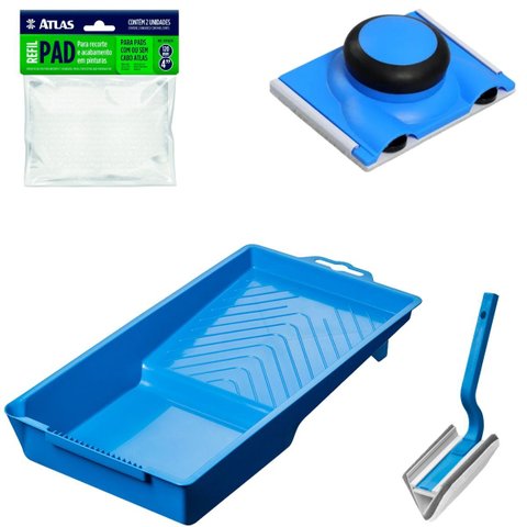Pad Flocado + Bandeja Pequena 250ml + Pad 90° para Pintura Cantos +refil de Pad para Pintura