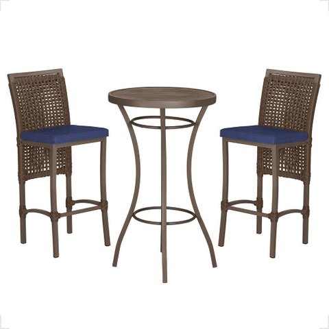 Mesa Bistrô e 2 Banquetas Roma Marrom Corda Náutica Estofado 10 Trama Original