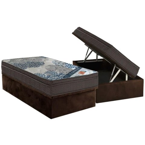 Cama Box Baú Solteiro: Colchão Molas Superpocket Ensacadas Ortobom Iso + Base Crc Suede Brown (