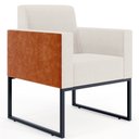 Ver imagem 5 de Kit 4 Poltronas Decorativas Sala Base Fixa Metal Helô L02 Linho Cru Couríssimo Camel - Lyam