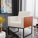 Ver imagem 4 de Kit 4 Poltronas Decorativas Sala Base Fixa Metal Helô L02 Linho Cru Couríssimo Camel - Lyam