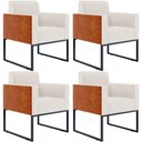 Ver imagem 1 de Kit 4 Poltronas Decorativas Sala Base Fixa Metal Helô L02 Linho Cru Couríssimo Camel - Lyam