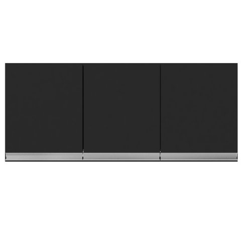 Armário Aéreo Cozinha Andréia 3 Portas 120 cm Preto Fosco 1840 AJL Móveis