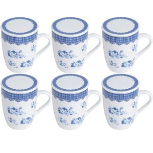 6 Xícaras de Chá Porcelana 310ml com Tampa Infusor Lyor Canecas Super White Grécia