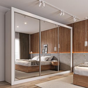 Guarda Roupa Cavich 3 Portas Espelhadas 100% Mdf Branco Acetinado - Móveis Europa