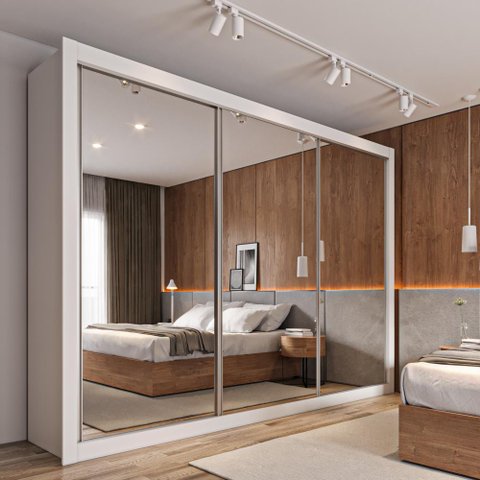 Guarda Roupa Cavich 3 Portas Espelhadas 100% Mdf Branco Acetinado - Móveis Europa