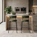 Ver imagem 1 de Banqueta Cozinha Média com Encosto Industrial Preto Kit 2 Londres PU Verde D03 - D'Rossi