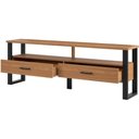 Ver imagem 1 de Rack Industrial F42 Pradel 180 Cm (largura) em Mdf Freijó Acabamento Preto Fosco 2 Gavetas