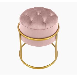 Puff Banqueta Estofado Decorativo Base de Ferro Capitonê Suede Rosa Eli Móveis e Decoração