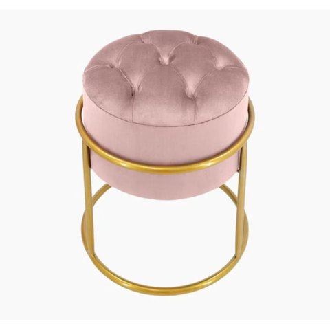 Puff Banqueta Estofado Decorativo Base de Ferro Capitonê Suede Rosa Eli Móveis e Decoração
