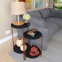 Ver imagem 1 de Conjunto Mesas de Apoio e Lateral Aurum Redondo MDF 43cm Preto Bronze Oft Móveis