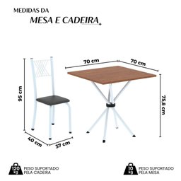 Conjunto de Mesa Tubular 70x70cm Tampo em Mdf 4 Cadeiras Sara - 4