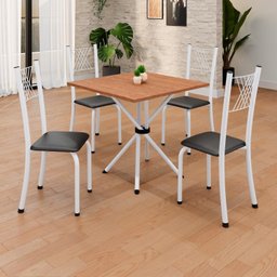 Conjunto de Mesa Tubular 70x70cm Tampo em Mdf 4 Cadeiras Sara - 1