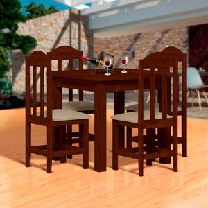 Mesa de Jantar com 4 Cadeiras Estofadas Madeira Maciça Castanho Jm Móveis