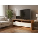 Ver imagem 2 de Rack Elos de Luxo para Sala Tv Moderna Compacta 2 Gavetas 2 Nichos - Cedro/off White