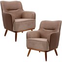 Ver imagem 1 de Kit 02 Poltronas Base Fixa de Madeira Isabella D02 Veludo Importado Bege Escuro B-68 -Lyam Decor