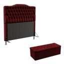 Ver imagem 1 de Kit Cabeceira Decorativa Para Cama Box Pollux e Calçadeira Sagitarius 160 Para Cama Queen Sued Bordô
