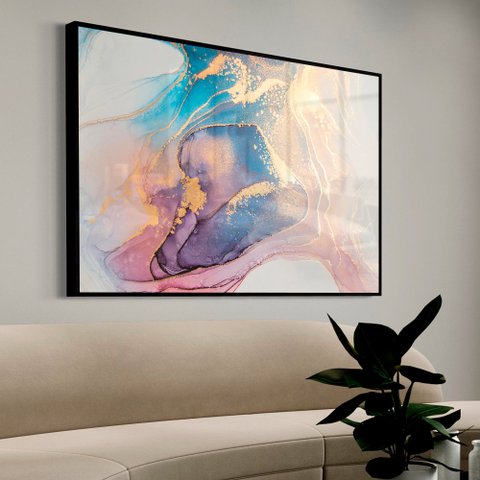 Quadro Decorativo Abstrato Aquarela Luxo em Moldura Caixa Tacolado Moldura Trad 1cm Madeira Escura S