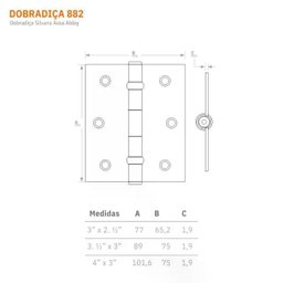 Kit 3 Dobradiças Silvana 882 Ss201 Rolamento - 3,5x3" Ixe - 5