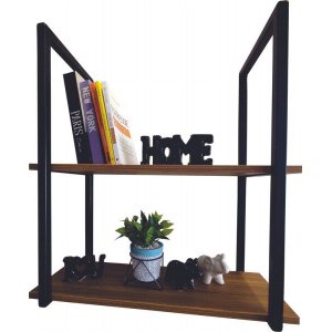 Prateleira Decorativa Dupla Preta Madeira Marrom