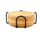 Ver imagem 1 de Jogo de Porta Copos Redondos de Bambu com 4 Peças e Suporte Aramado Preto