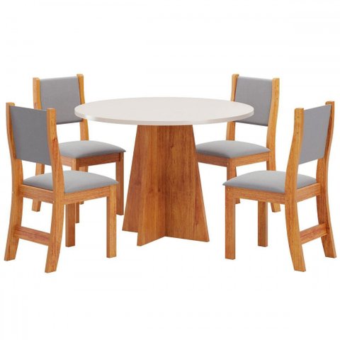 Mesa de Jantar 4 Lugares Ilana Mel/blonde/veludo Cinza - Pnr Móveis
