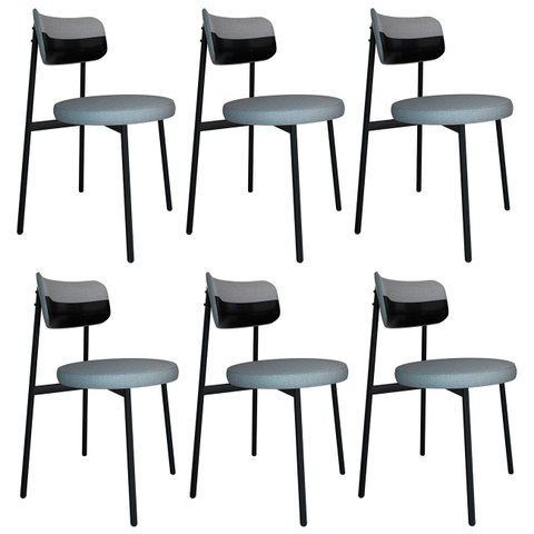 Cadeira de Jantar Estofada Kit 6 Nyka M25 Linho Cinza Cl/preto - Mpozenato