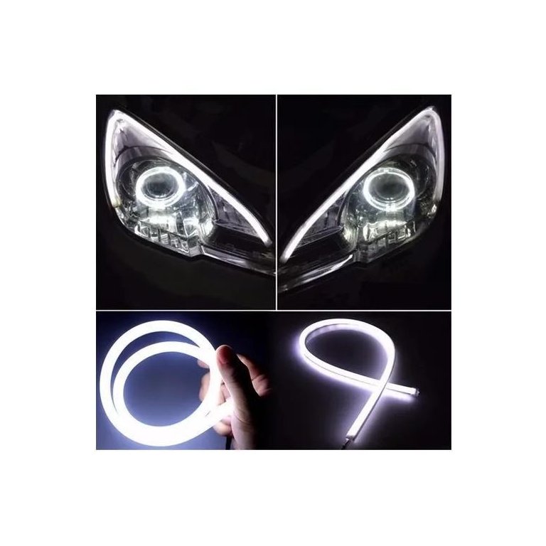 Par Fita Barra Led Neon 12V Para Farol 70Cm Branca