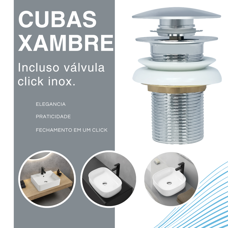 Cuba Ceramica Lavabo de Sobrepor com Valvula Click, 37x37cm Mx203 Cor:branco - 6
