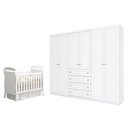 Ver imagem 1 de Berço Americano Danny Branco Acetinado Reller e Guarda Roupa Casal Americano 6 Portas Branco Hp - He