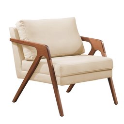 Poltrona Decorativa Amber Base Madeira Suede Nude - 1 Poltrona Decorativa Amber Base Madeira Suede Nude - 1
