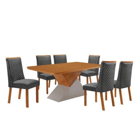 Mesa de Jantar Aster Yasmin 180 cm Tampo MDF Canto Copo Laminado com 6 Cadeiras Moderna Mobília