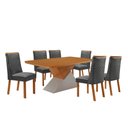Ver imagem 1 de Mesa de Jantar Aster Yasmin 180 cm Tampo MDF Canto Copo Laminado com 6 Cadeiras Moderna Mobília