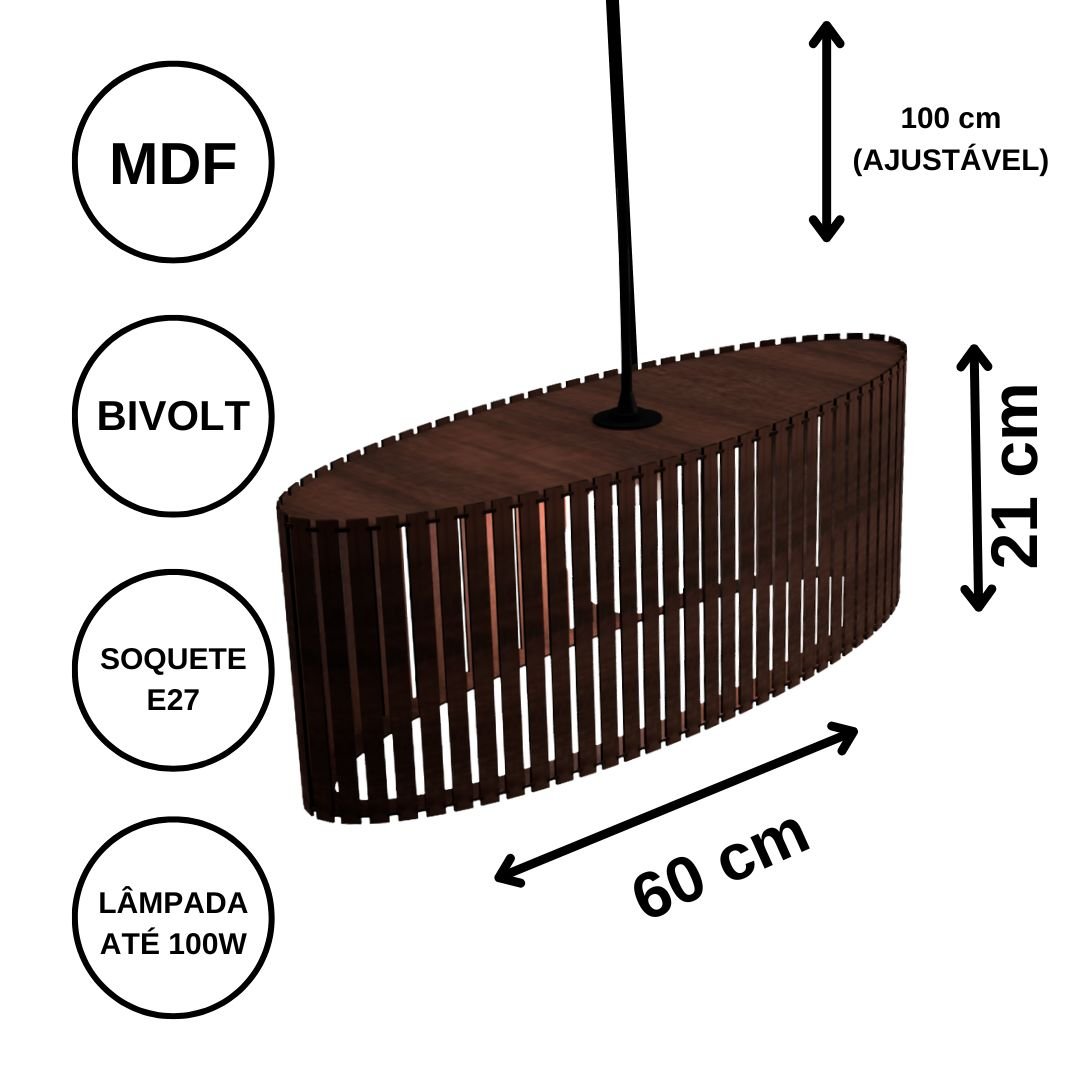 Luminária Pendente Zepelim Modelo Ripado -:Marrom - 5