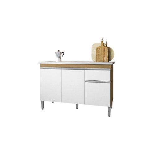 Gabinete Balcão Tatiane 120cm 3 Portas e 1 Gaveta S/tampo - Am/bc