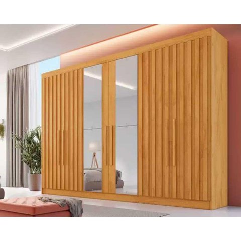 Guarda Roupa Casal Potente C/6 Gavetas e 6 Portas C/ 4 Ripadas C/2 Espelhos Peroba - Europa