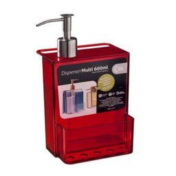 Dispenser Retrô Coza Porta Detergente e Esponja 600ml Vermelho - 3