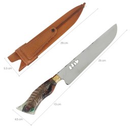 Faca Artesanal 10' Churrasco 3mm Aço Inox 420c cabo Hibrido Heineken Folhas Nype Picanheira - 5