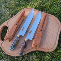 Faca Artesanal 10' Churrasco 3mm Aço Inox 420c cabo Hibrido Heineken Folhas Nype Picanheira - 6