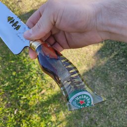 Faca Artesanal 10' Churrasco 3mm Aço Inox 420c cabo Hibrido Heineken Folhas Nype Picanheira - 10