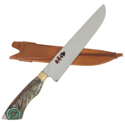 Faca Artesanal 10' Churrasco 3mm Aço Inox 420c cabo Hibrido Heineken Folhas Nype Picanheira - 1