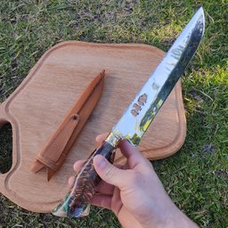 Faca Artesanal 10' Churrasco 3mm Aço Inox 420c cabo Hibrido Heineken Folhas Nype Picanheira - 7