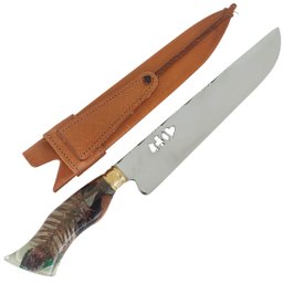 Faca Artesanal 10' Churrasco 3mm Aço Inox 420c cabo Hibrido Heineken Folhas Nype Picanheira - 9