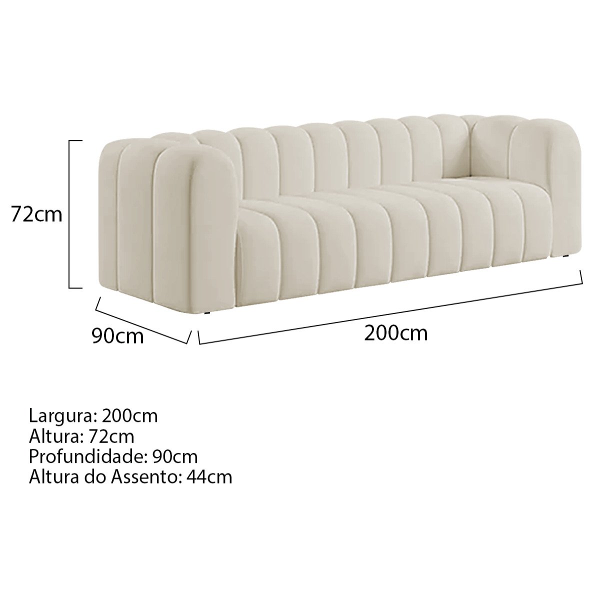 Sofá 3 Lugares 200cm Orgânico Luxo Recepção Giordana Bouclé - Amarena Móveis - 4