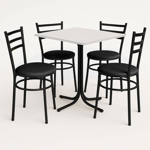 Conjunto Mesa Preta 70x70cm Tampo Branco com 4 Cadeiras Epoxi